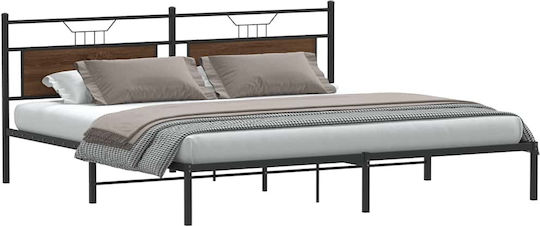 King Size Holzbetten Braune Eiche mit Lattenrost für Matratze 193x203cm