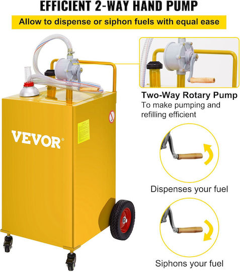 Vevor Rezervor de Combustibil de 30 de Galoane & 4 Roți, Pompă Manuală de Transfer pentru Rezervor de Combustibil, Mașini Diesel, Mașini de Tuns Iarbă, ATV-uri, Bărci și Altele, Galben
