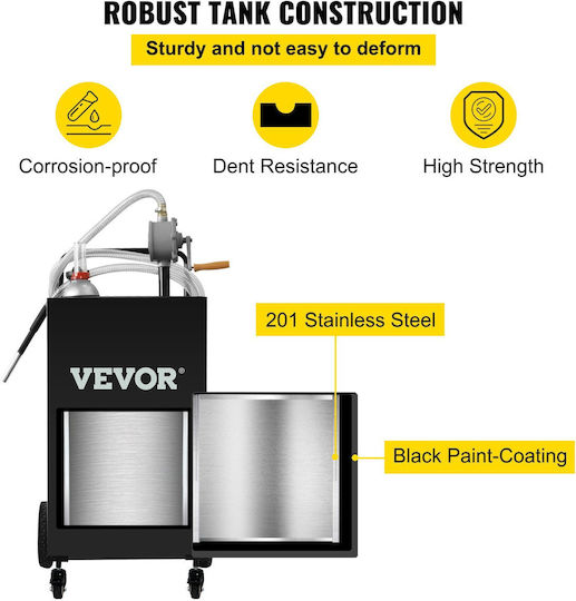 Vevor 30 Gallon Fuel Caddy Gas Storage Tank & 4 Wheels Manual Transfer Pump Fuel Tank Diesel Cars Lawn Mowers ATVs Boats More Black