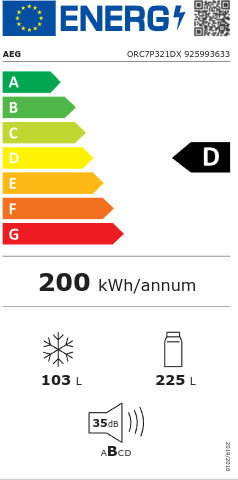 AEG Ψυγειοκαταψύκτης 328lt NoFrost Υ187xΠ59.5xΒ63.9εκ. Inox ORC7P321DX