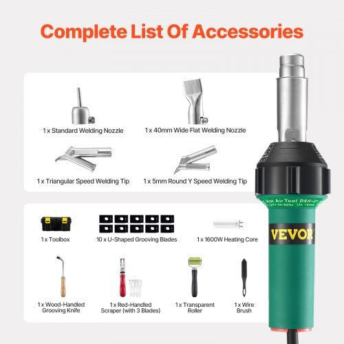 Aparat de sudură cu aer cald din plastic Vevor 1600W 11 accesorii