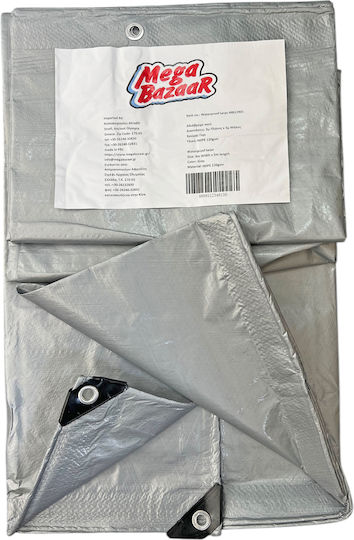 Waterproof Grey Tarpaulin 120gr Light Type with Metal Eyelets 3x5m