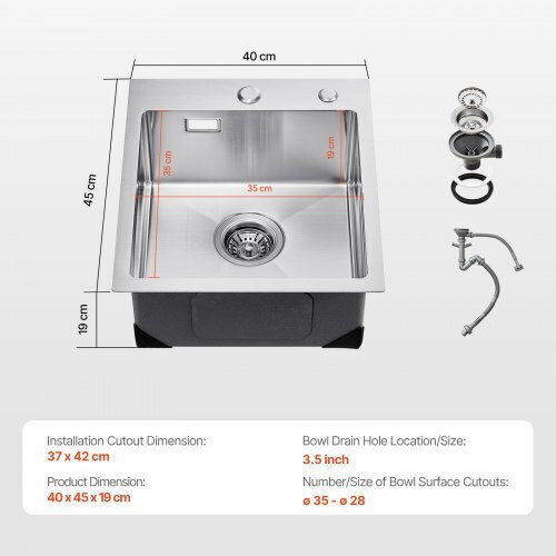 Vevor Drop-In Spüle Inox B45xT40cm Silber