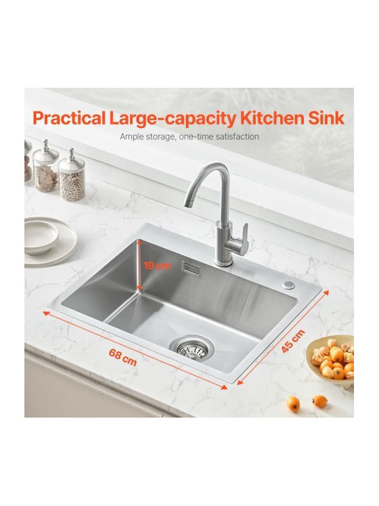 Vevor Επικαθήμενος Νεροχύτης Inox Μ65xΠ42cm Ασημί