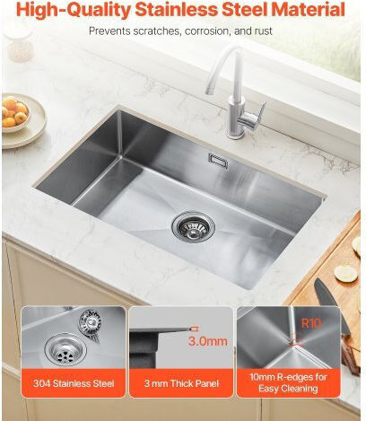 Vevor Υποκαθήμενος Νεροχύτης Inox Μ70xΠ43cm Ασημί