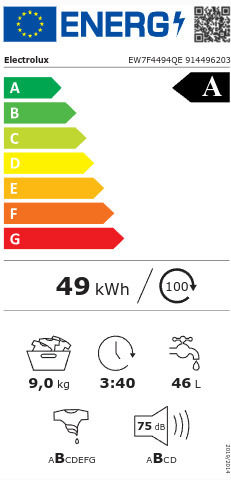 Electrolux Πλυντήριο Ρούχων 9kg με Τεχνολογία Ατμού 1400 Στροφών EW7F4494QE