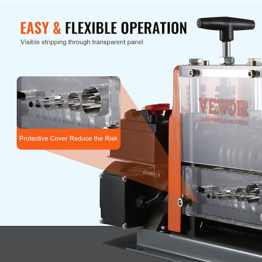 Vevor Automatic Wire Stripping Machine 0.06''-0.98'' Electric Wire Stripper 60 W Wire Peeler Visible Depth Reference 6 Round & 1 Flat Channels Copper Scrap Recycling