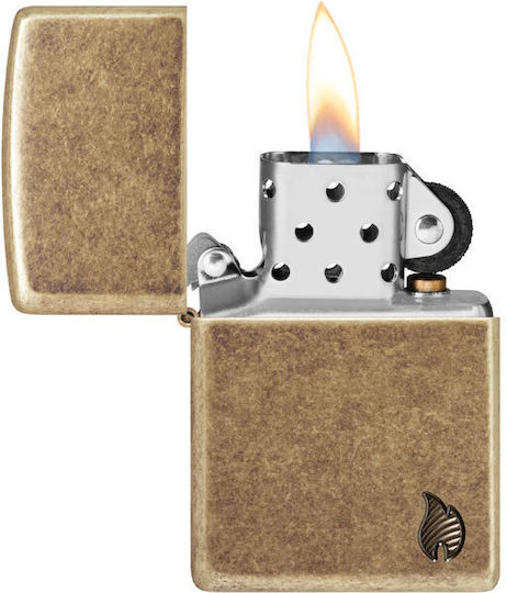 Zippo Armor Antique Brass Пламък Запалка в Златист Цвят