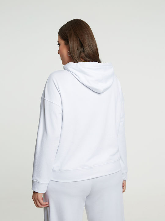 Long Women's Sweatshirt Jacket Hooded White