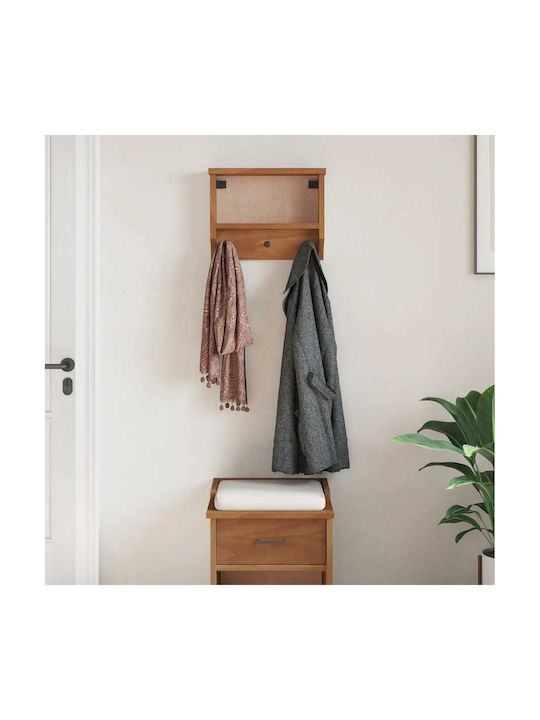 vidaXL Wooden Wall Hanger 3 Hooks Brown 45x35x12cm
