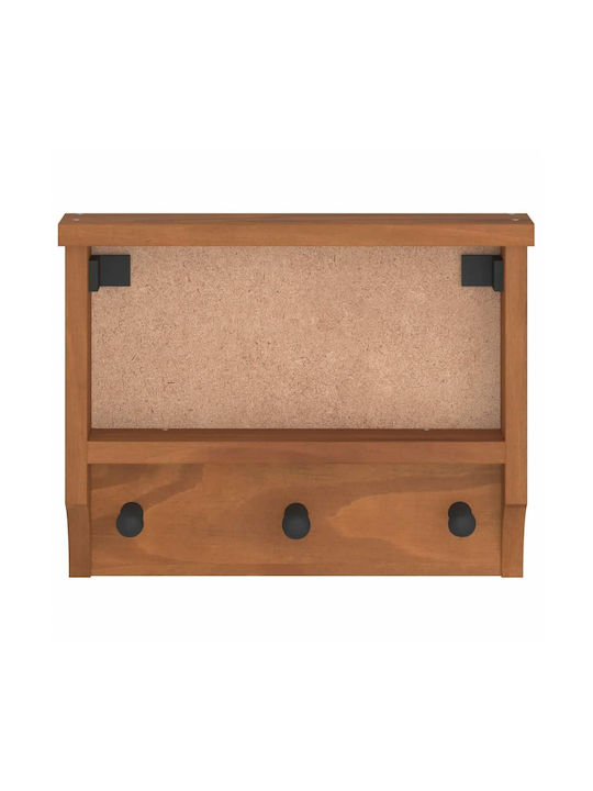 vidaXL Wooden Wall Hanger 3 Hooks Brown 45x35x12cm