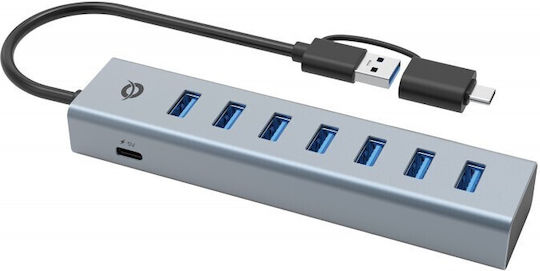 Conceptronic USB-Hub 7 Anschlüsse USB 3.0 mit Anschluss an einen Computer USB-A / USB-C Silber