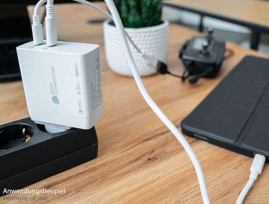 Good Connections Charger GaN with 2 USB-C Ports and Cable USB-C - USB-C 140W Power Delivery / Quick Charge 5.0 Whites