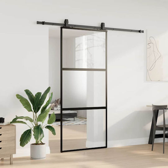 Vidaxl Schiebetürbeschlag-Set Schwarz 90x205 cm Sicherheitsglas Schwarz