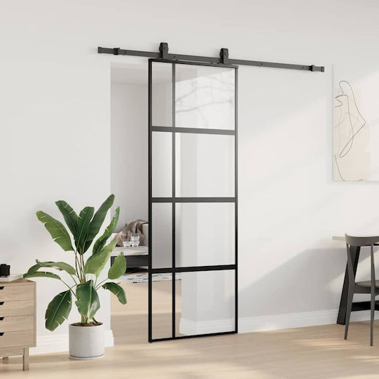 Set Feronerie Ușă Glisantă Vidaxl Negru 76x205 Cm Sticlă Călită Neagră