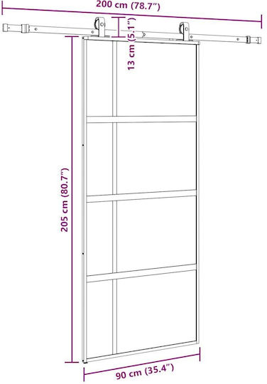 Vidaxl Sliding Door Hardware Set Black 90x205 Cm Tempered Glass Black