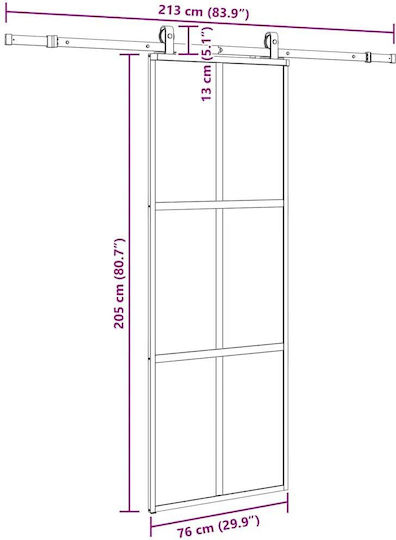 Vidaxl Schiebetür-Beschlagset Schwarz 76x205 cm Sicherheitsglas Schwarz