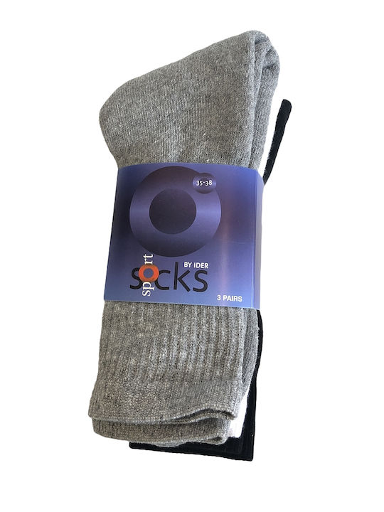 Ider 3-pack Unisex Βαμβακερη Αθλητικη Καλτσα Πετσετε Πατουσα Μαυρο