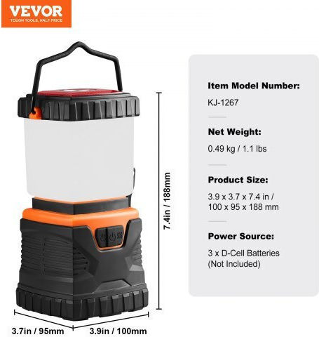 Vevor Battery Camping LED Flashlight Ytsbxledyydg7wxs7v9