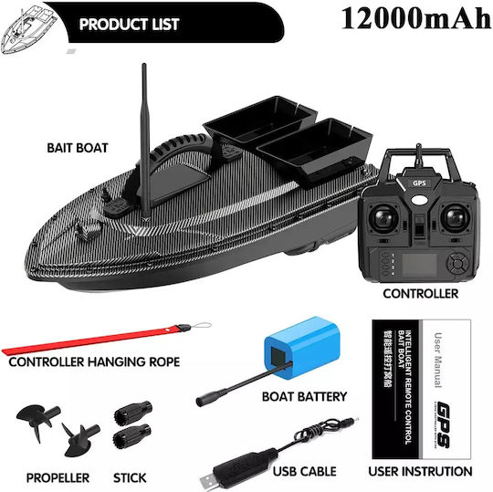 Rc Bait Boat 500m Control Range Dual Hopper Design 12000mah