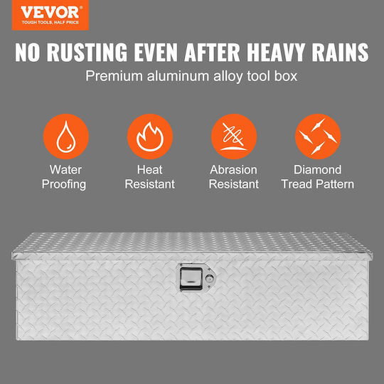 Vevor Heavy Duty Truck Bed Tool Box Diamond Plate Toolbox Side Handle Lock Storage Tool Box Organizer Pickup Truck Bed RV Trailer 39"x13"x10" Silver