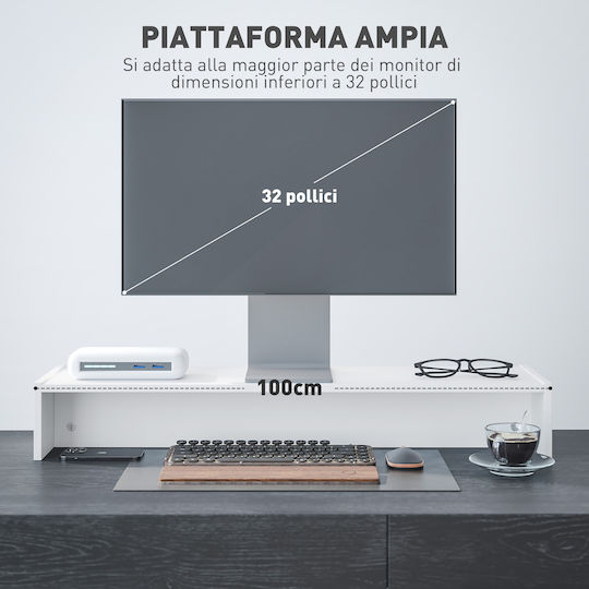 HomCom Βάση Γραφείου Οθόνης έως 32" Λευκή (923-059V00WT)