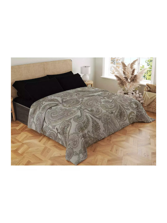 Family Enterprise Set Cearșafuri King Size cu Elastic 180x200+35cm. Black / Lahouri Beige 4buc