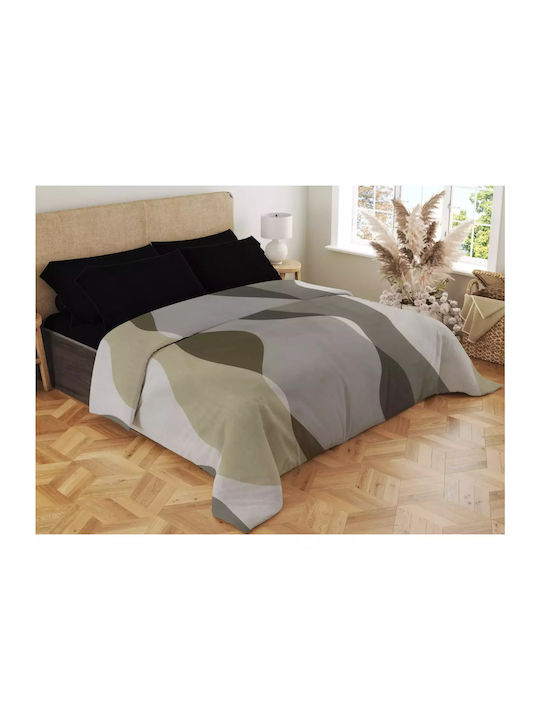 Family Enterprise Set Cearșafuri King Size cu Elastic 180x200+35cm. Black / Printed Beige 4buc