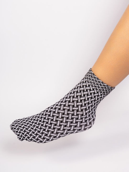 Damen-Mid-Calf-Socken Schwarz & Weiße Linien Linea D'oro K046-schwarz