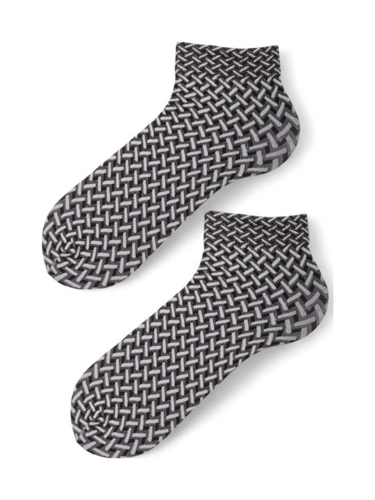Damen-Mid-Calf-Socken Schwarz & Weiße Linien Linea D'oro K046-schwarz