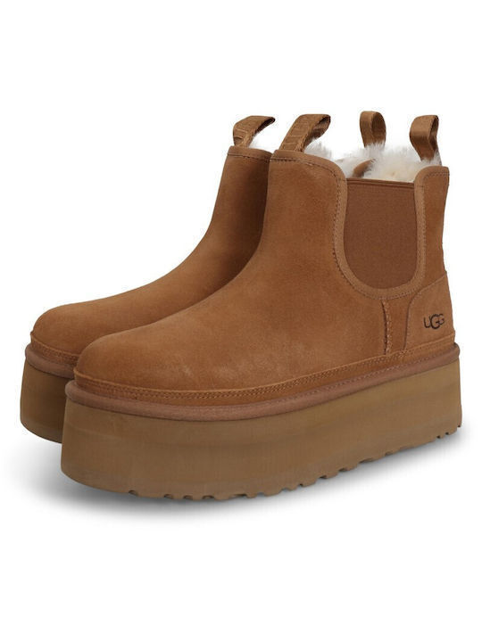 Ugg Australia Neumel Leather Women's Chelsea Boots with Medium Heel Camel