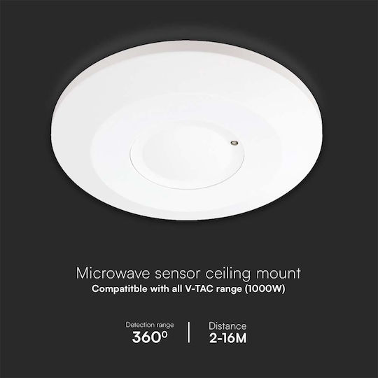V-TAC Senzor De Mișcare Cu Fir Microunde Și Infraroșu 360° Rază De Acțiune 8m