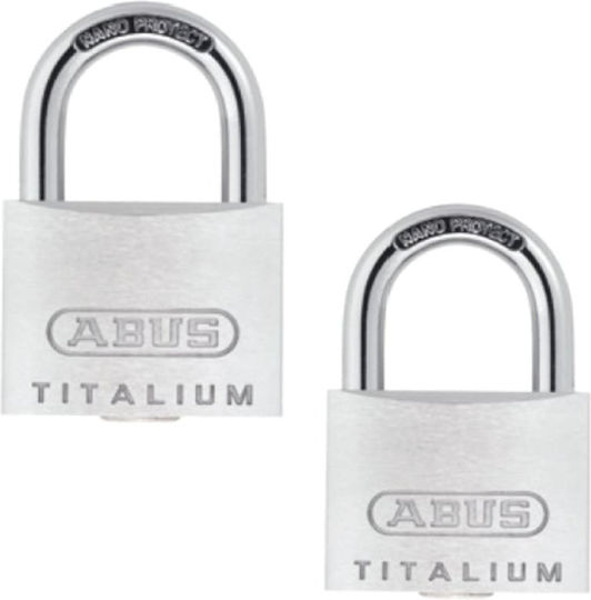 Abus Titalium 64ΤΙ Aluminum Padlock Brass with Key 20mm Silver 2pcs