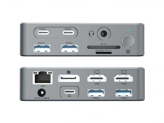 Conceptronic DONN25G 15-in-1 USB-C Docking Station with HDMI/DisplayPort 4K PD Ethernet and Support for 3 Monitors Silver