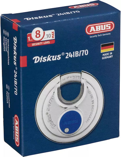 Abus Diskus Steel Padlock Discus Padlock with Key 70mm Silver 1pcs