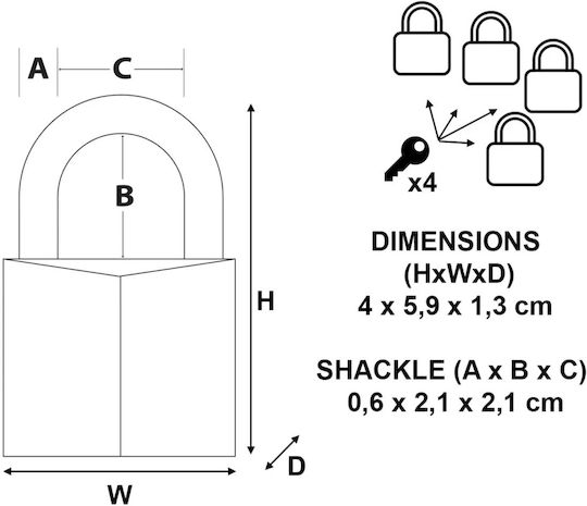 Master Lock Αλουμινένιο Λουκέτο Πέταλο με Κλειδί 40mm 4τμχ