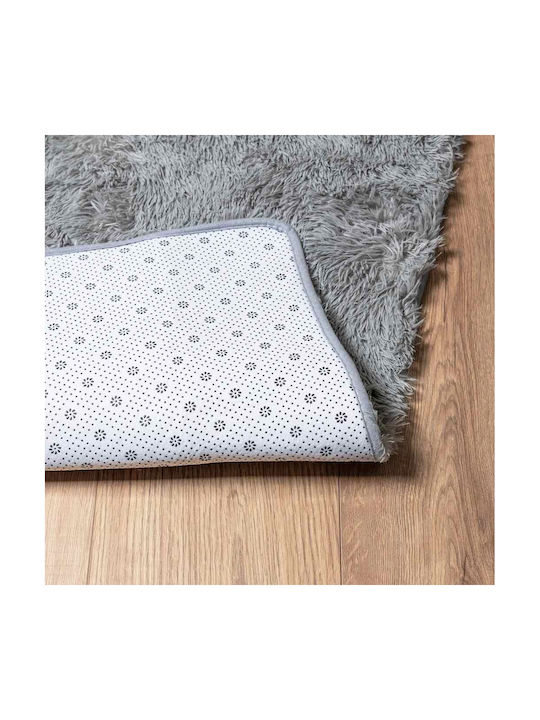 vidaXL Rutschfest Teppich Rechteckig Zottelig Synthetisch,Polyester/Cotton/Leather Silver Grey