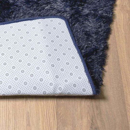 vidaXL Rutschfest Teppich Rechteckig Zottelig Synthetisch,Polyester/Cotton/Leather Blue