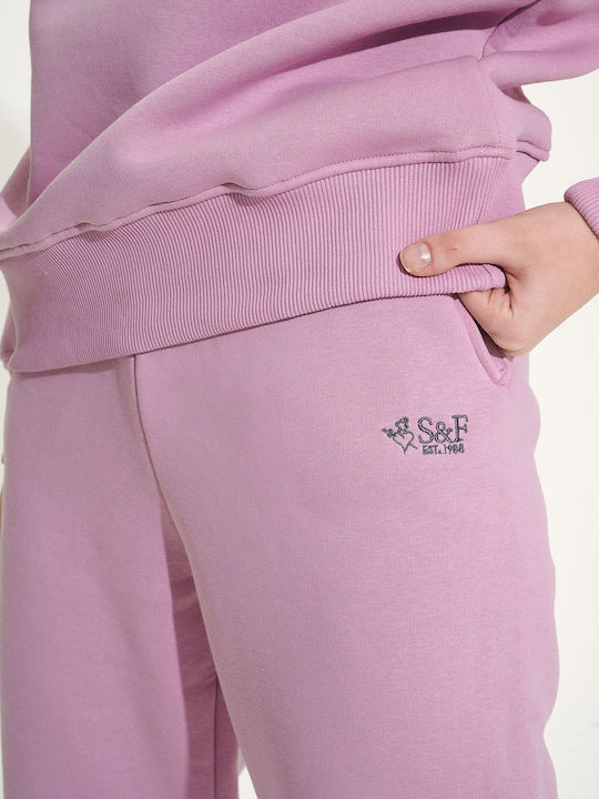 Ψηλόμεσο Παντελόνι Φόρμας με Λάστιχο Fleece Ροζ