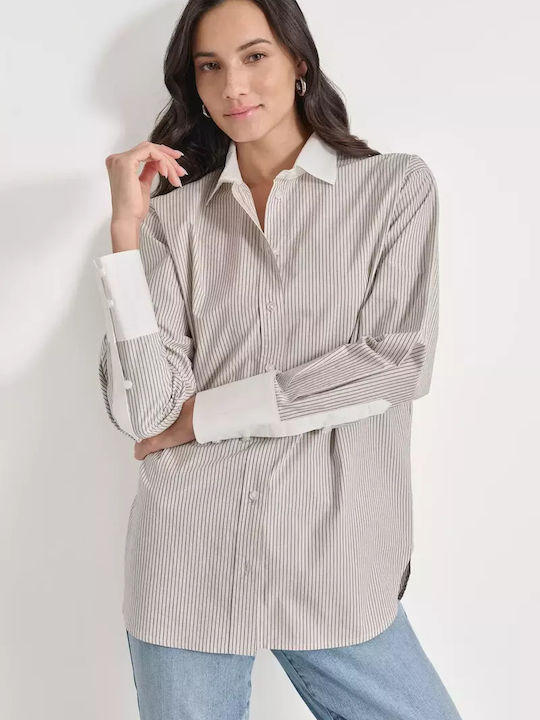 Women's Striped Long Sleeve Shirt Ecru
