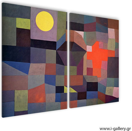 Canvas Painting Fire At Full Moon Paul Klee Diptych 100x70cm 2 Pieces 50x70cm