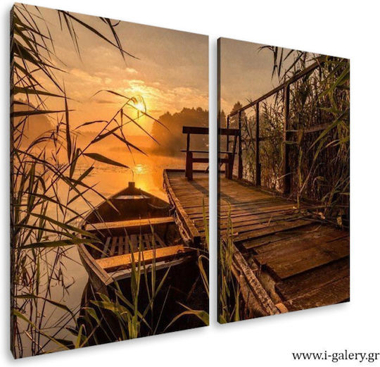 Canvas Painting Sunrise On The Lake Diptych 60x40cm 2 Pieces 30x40cm