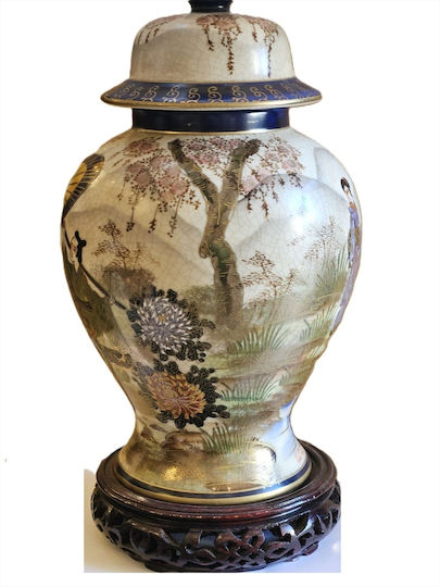 Satsuma Japan Porcelain Table Lamp with Pleated Lampshade 16x16x63cm