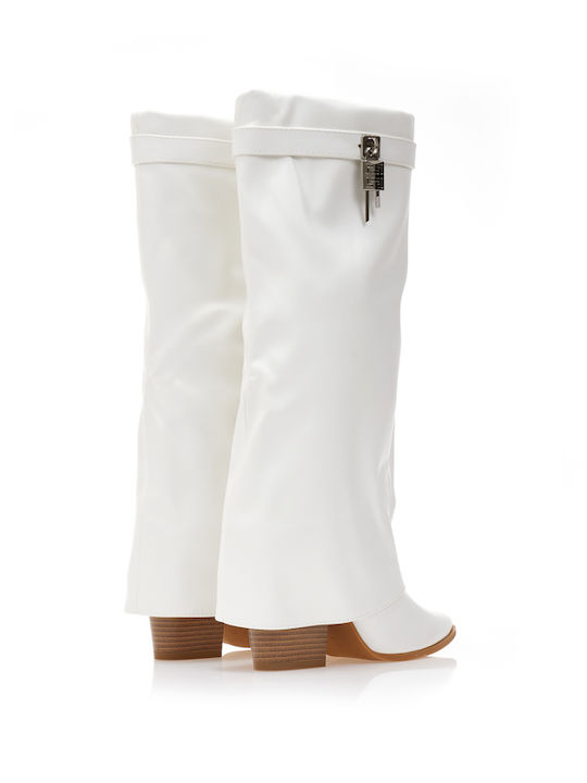 High Heel Cowboy Boots with Zipper White