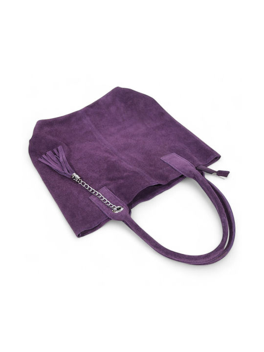 Leather Women's Shopper Bag Suede Purple