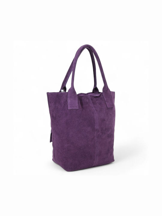 Leather Women's Shopper Bag Suede Purple