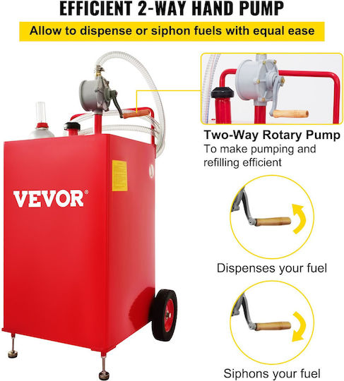 Vevor 30 Gallon Fuel Caddy Fuel Storage Tank 2 Wheels Portable Gas Caddy Manual Transfer Pump Gasoline Diesel Fuel Container Cars Lawn Mowers ATVs Boats More Red