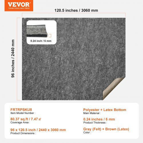Vevor Αντιολισθητικό Υπόστρωμα Χαλιού 8' X 10' 0.24" Fhdtdbfhwfhq4j9i6v0
