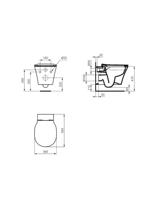 Ideal Standard Λεκάνη Κρεμαστή με Slim Κάλυμμα Soft Close Λευκή