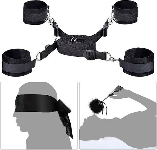 SMD SMD Immobiliser, Bed Restraint System, mit Gurten, Handschellen, Maske und Tickler, Set zur Bettfesselung in Schwarz Farbe
